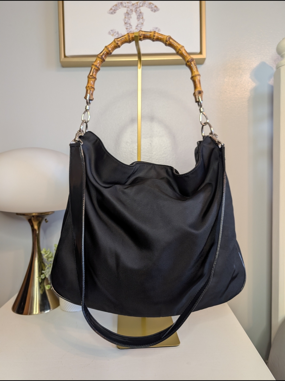 Gucci Vintage Bamboo Navy Hobo Shoulder Bag - EUC! - Picture 2 of 16